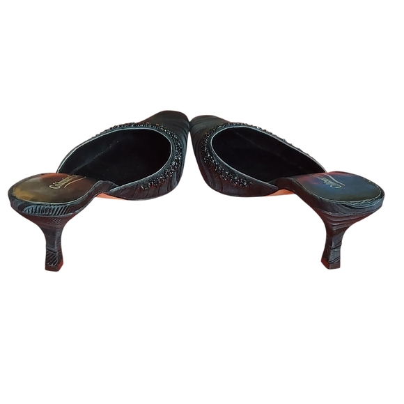 Coldwater Creek Womens Black Textured Fabric Sequin Kitten Heel Mules Holidays - Picture 7 of 15